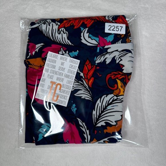 LuLaRoe Leggings Blue Orange Pink White Fluffy Feathers Leaves Tall & Curvy TC - Picture 5 of 6